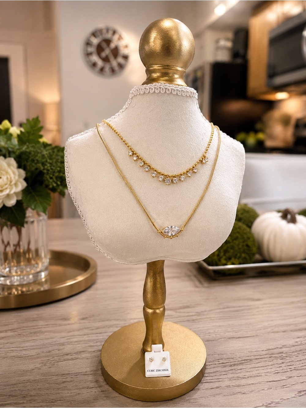 Gold Layered Cubic Zirconia Necklace Set - Gold Color